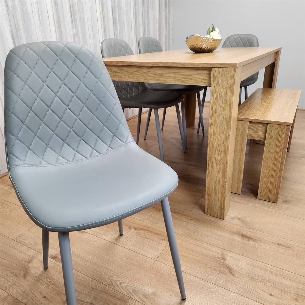 Kosy Koala 6 Seater Faux Leather Dining Bench Set Oak Effect and Grey - image 5