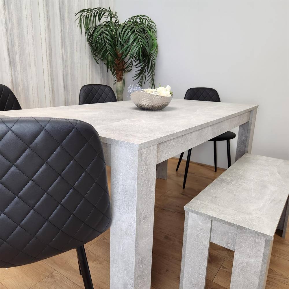Kosy Koala 6 Seater Faux Leather Dining Bench Set Stone Grey Effect and Black - image 2