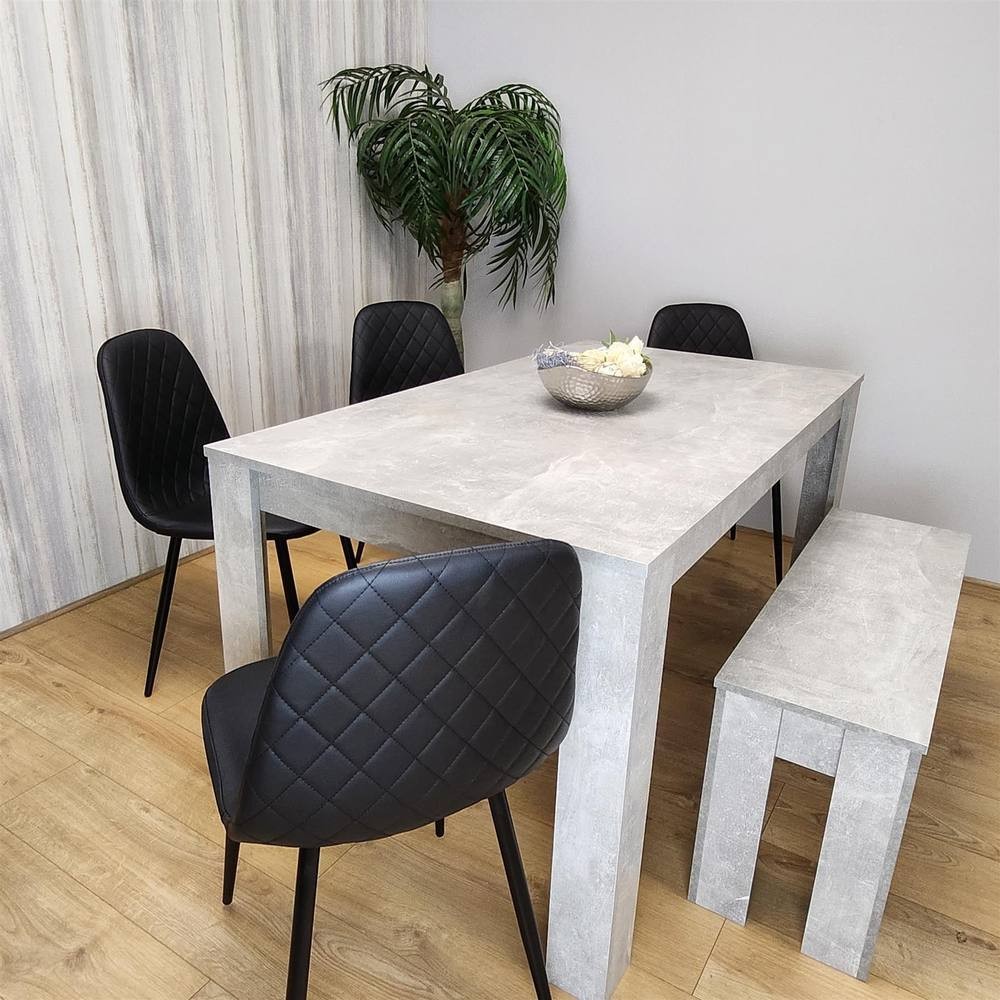 Kosy Koala 6 Seater Faux Leather Dining Bench Set Stone Grey Effect and Black - image 3