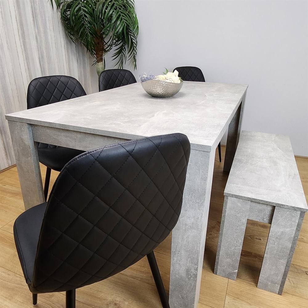 Kosy Koala 6 Seater Faux Leather Dining Bench Set Stone Grey Effect and Black - image 4