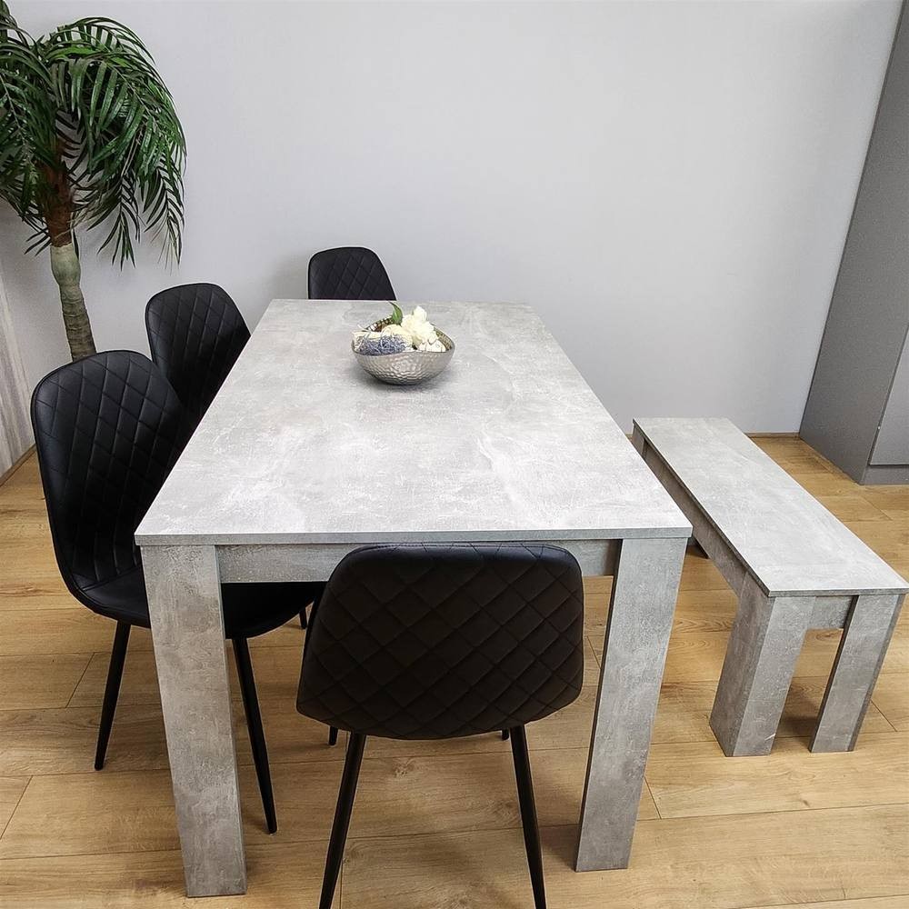 Kosy Koala 6 Seater Faux Leather Dining Bench Set Stone Grey Effect and Black - image 5