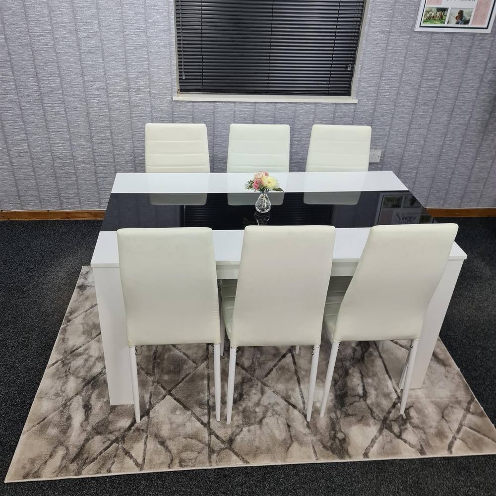 Kosy Koala 6 Seater Faux Leather Dining Set Black and White - image 2