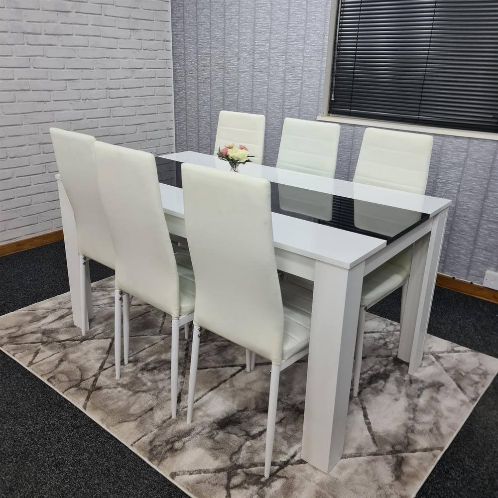 Kosy Koala 6 Seater Faux Leather Dining Set Black and White - image 3