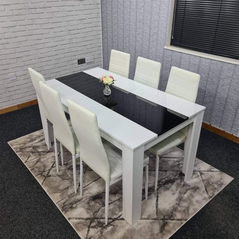 Kosy Koala 6 Seater Faux Leather Dining Set Black and White - image 4