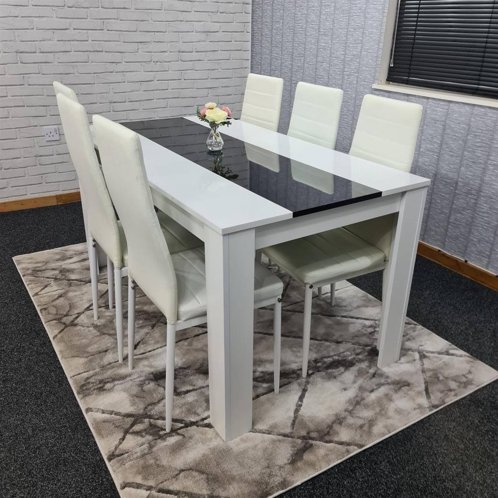 Kosy Koala 6 Seater Faux Leather Dining Set Black and White - image 5