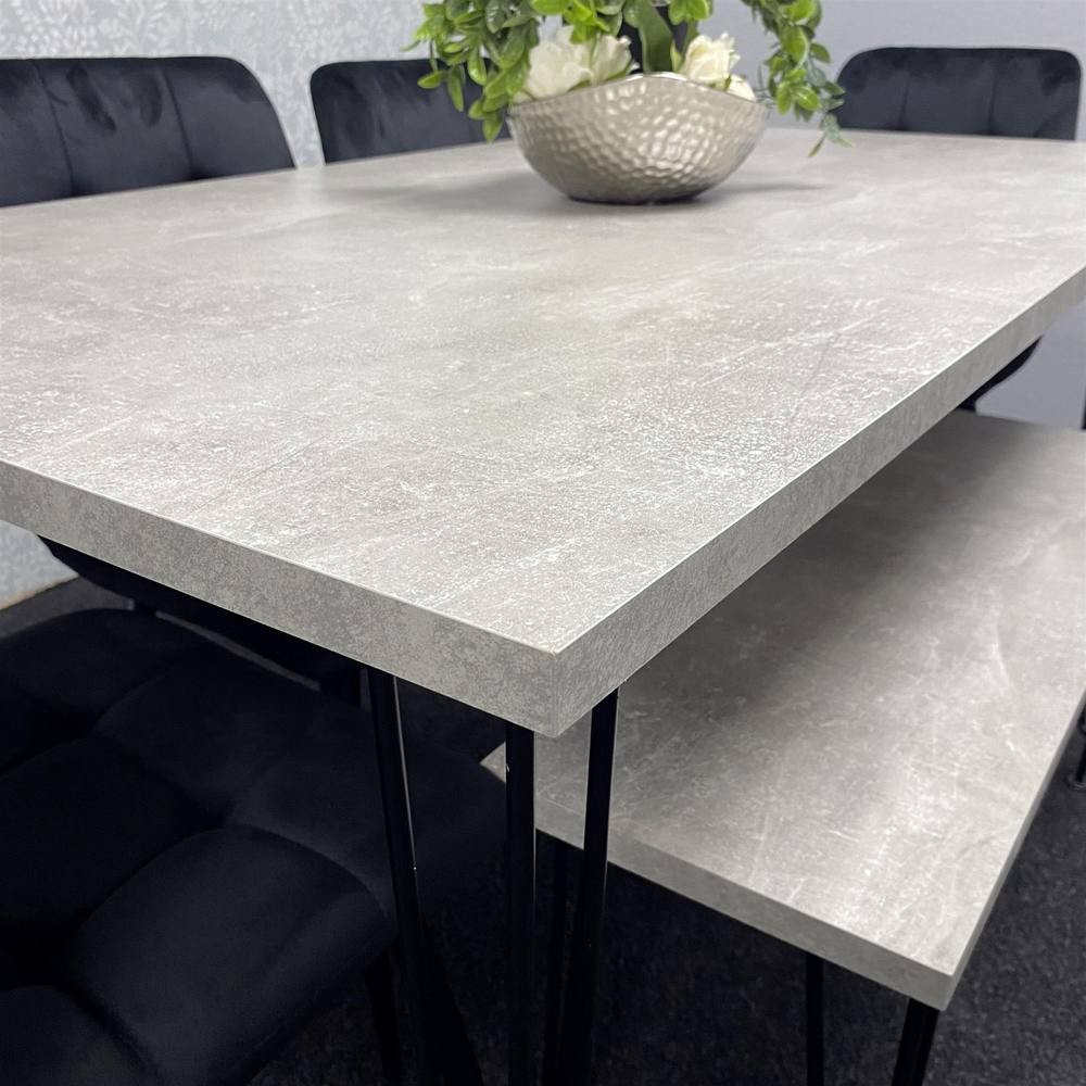 Kosy Koala 6 Seater Grey and Black Velvet Dining Table Set - image 2