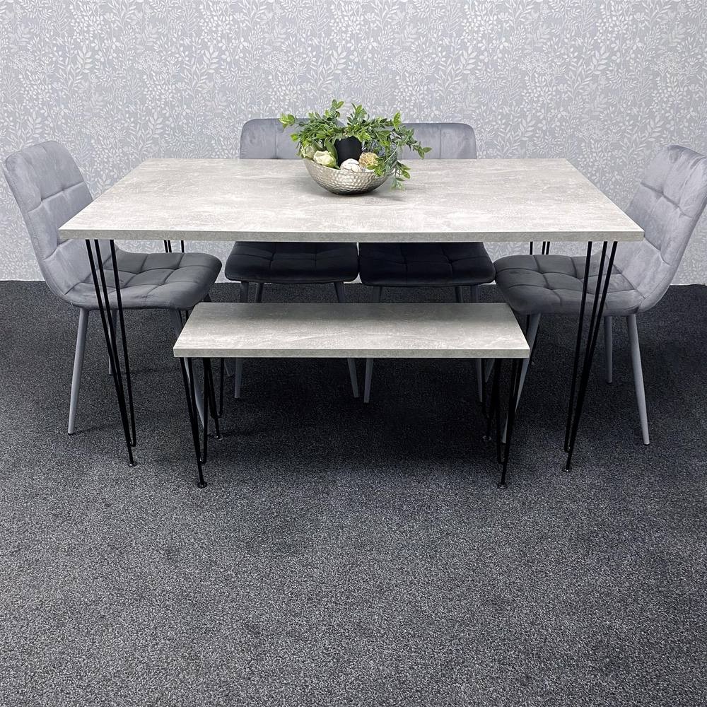 Kosy Koala 6 Seater Grey Velvet Dining Table Set - image 2