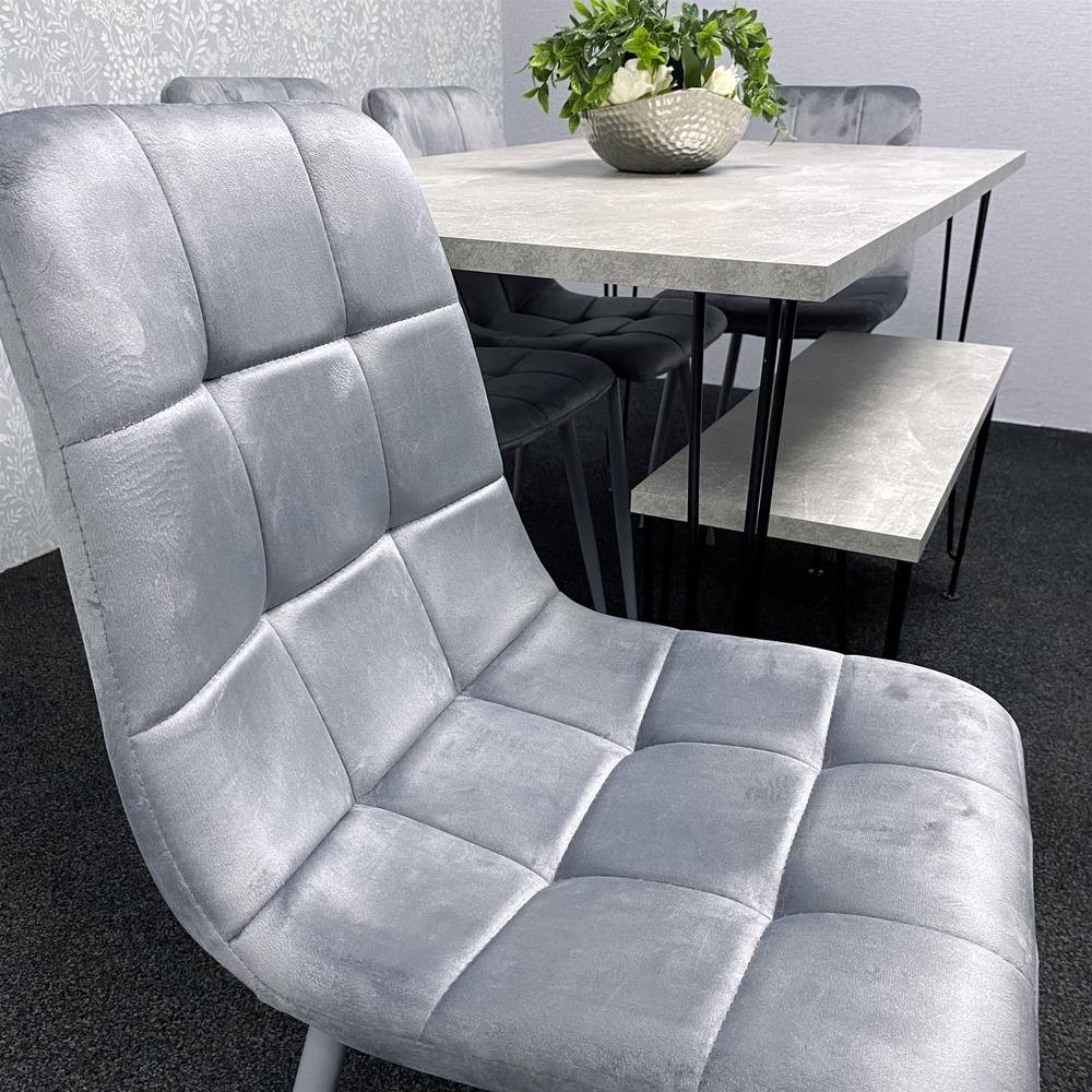 Kosy Koala 6 Seater Grey Velvet Dining Table Set - image 4