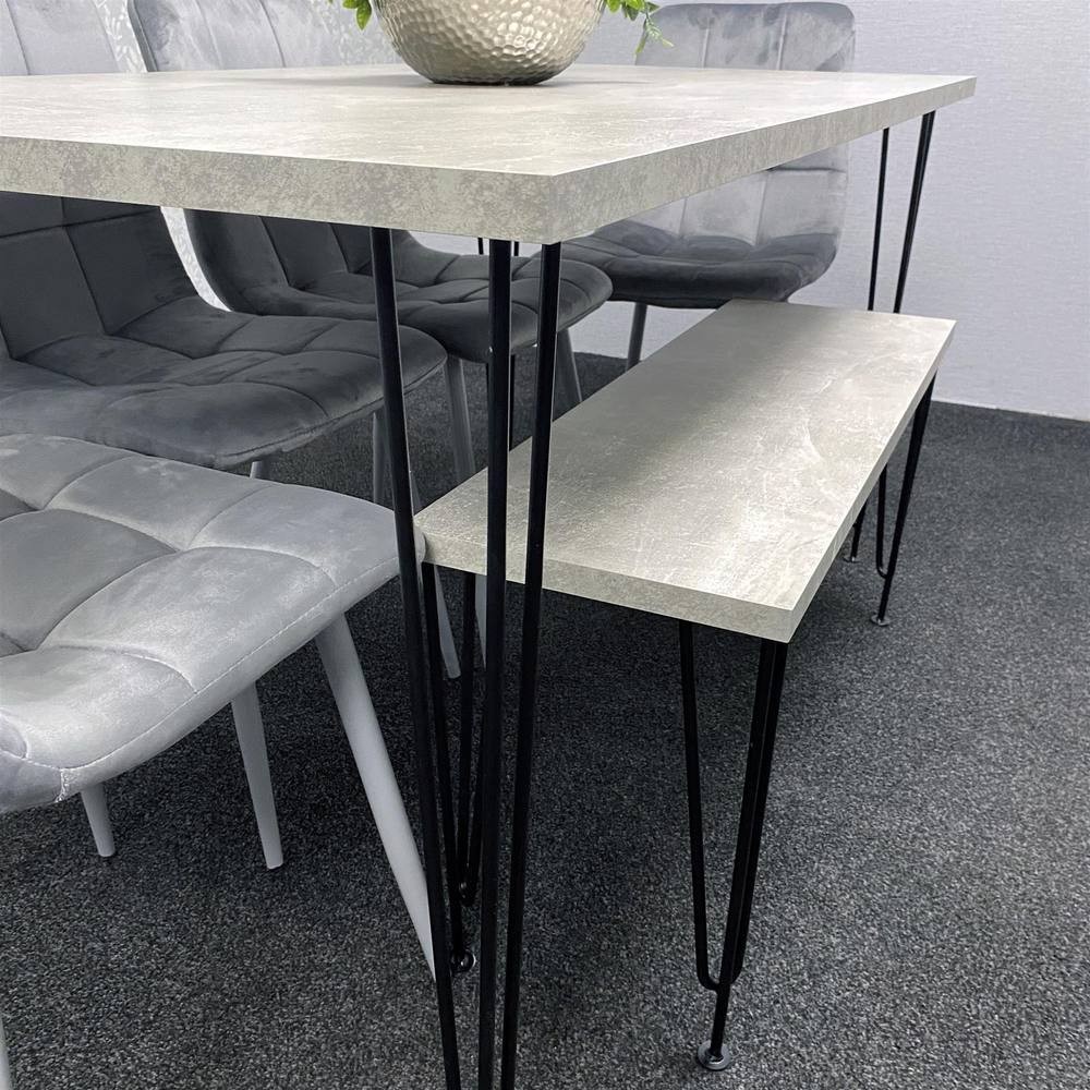 Kosy Koala 6 Seater Grey Velvet Dining Table Set - image 5