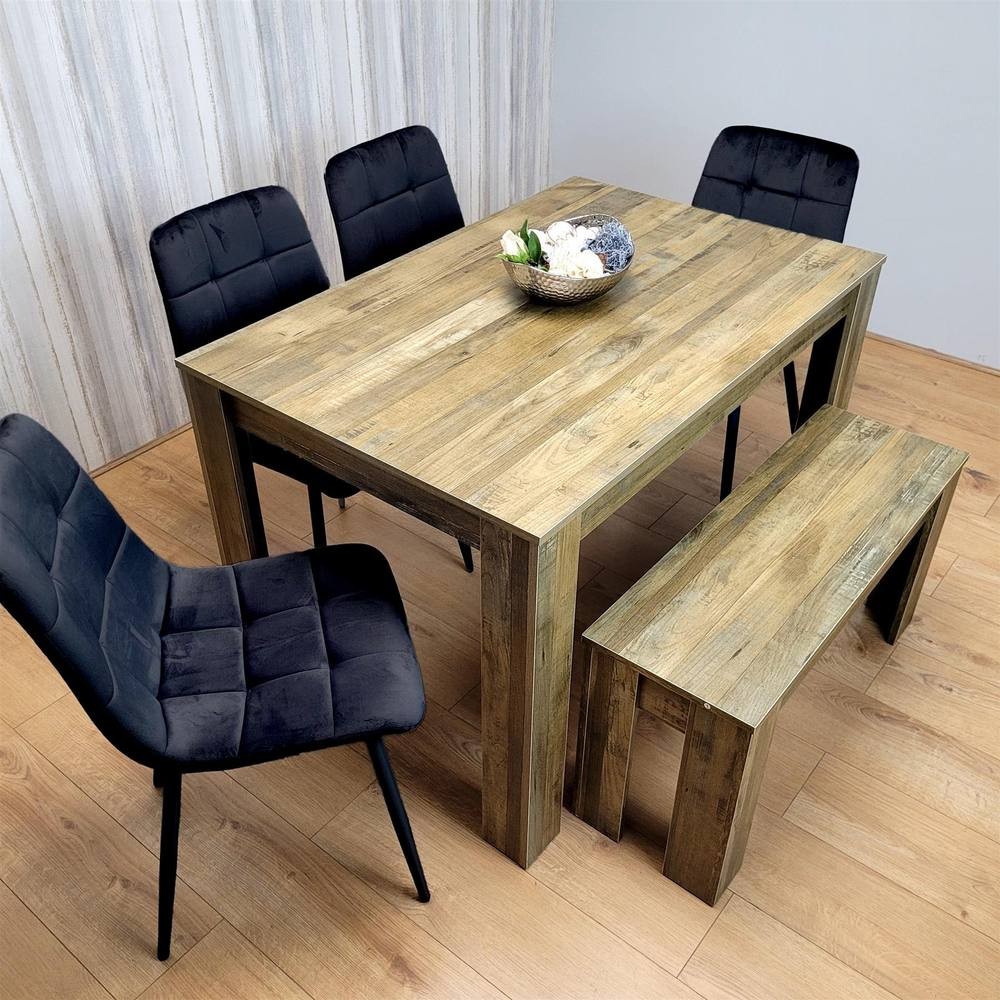 Kosy Koala 6 Seater MDF and Velvet Rectangle Dining Table Set with Bench Black - image 3