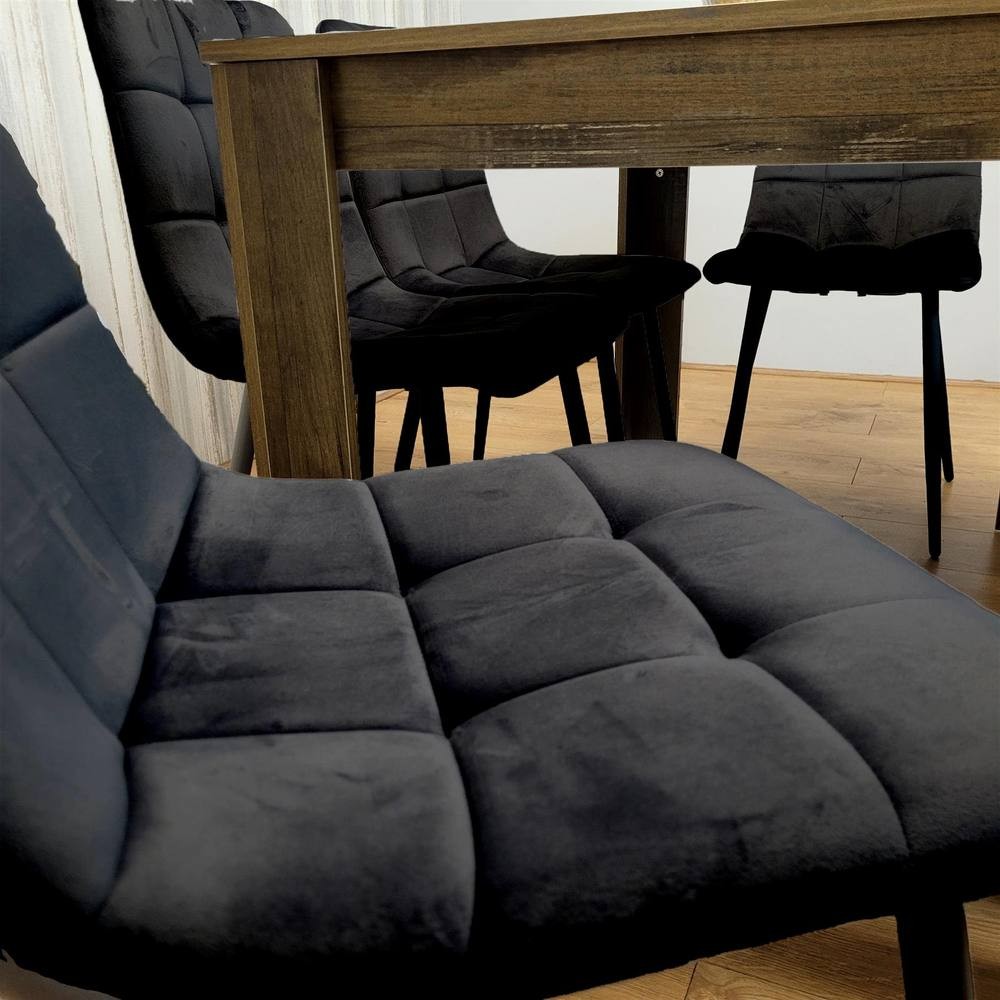Kosy Koala 6 Seater MDF and Velvet Rectangle Dining Table Set with Bench Black - image 4
