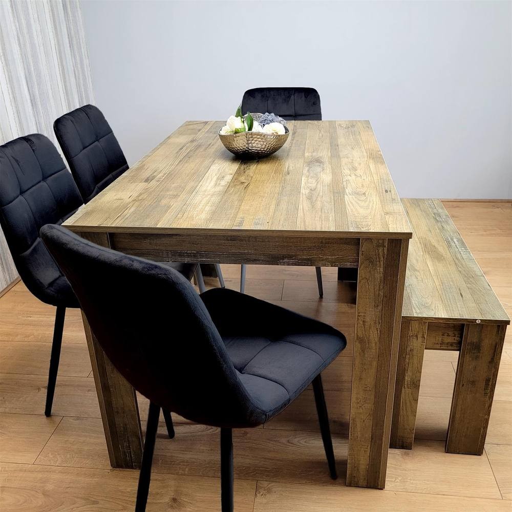 Kosy Koala 6 Seater MDF and Velvet Rectangle Dining Table Set with Bench Black - image 5