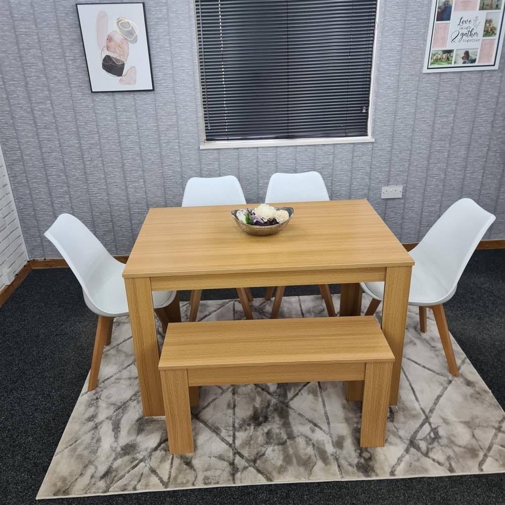 Kosy Koala 6 Seater Plastic Dining Bench Set Oak Effect and White - image 2