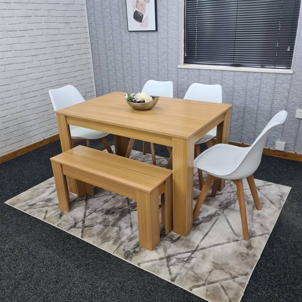 Kosy Koala 6 Seater Plastic Dining Bench Set Oak Effect and White - image 3
