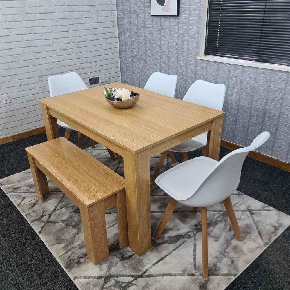 Kosy Koala 6 Seater Plastic Dining Bench Set Oak Effect and White - image 4