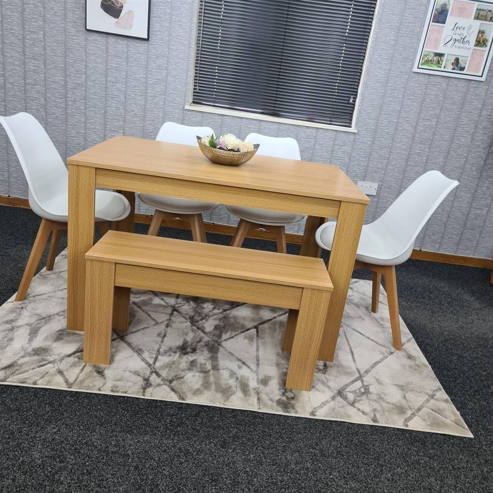 Kosy Koala 6 Seater Plastic Dining Bench Set Oak Effect and White - image 5
