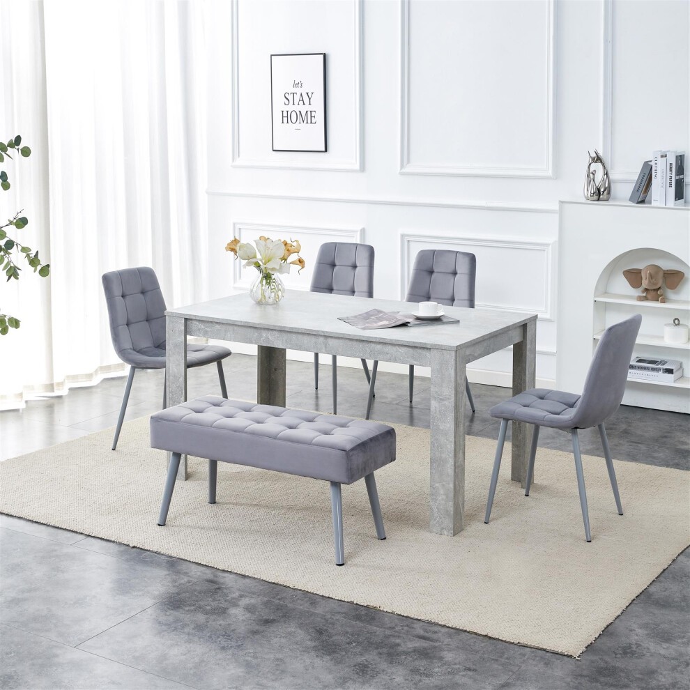 Kosy Koala 6 Seater Reinforced Wood and Velvet Dining Table Set with Bench Black and Grey - image 5