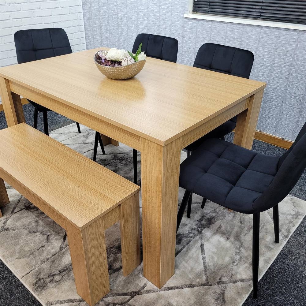 Kosy Koala 6 Seater Velvet Dining Bench Set Oak Effect and Black - image 3