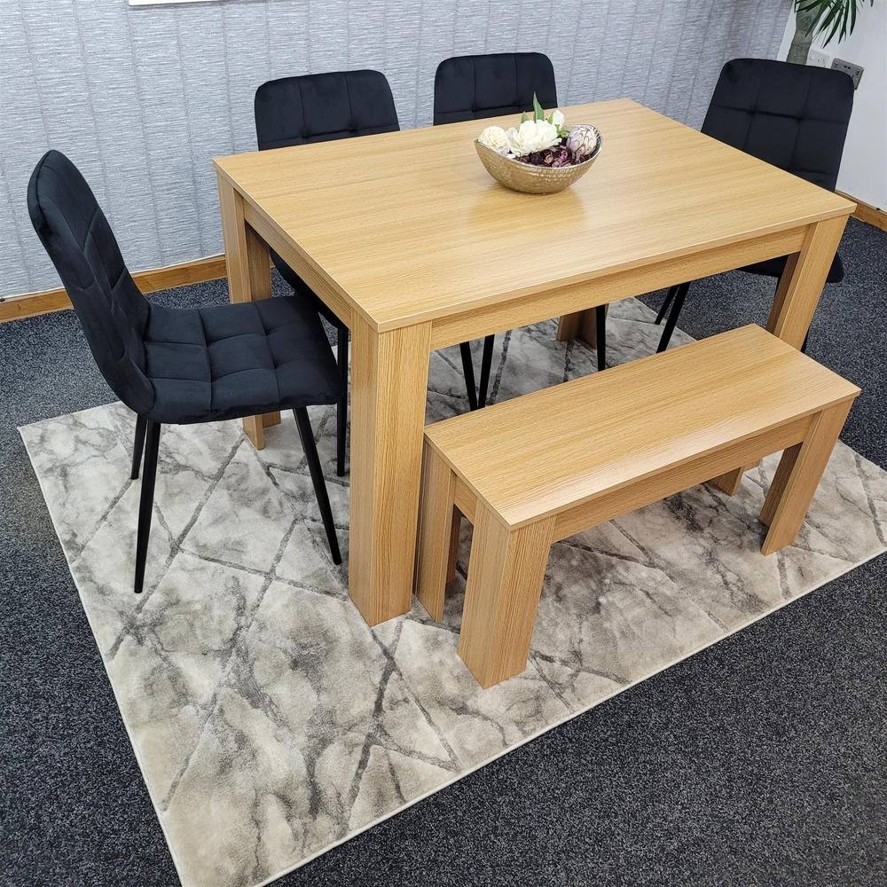 Kosy Koala 6 Seater Velvet Dining Bench Set Oak Effect and Black - image 5