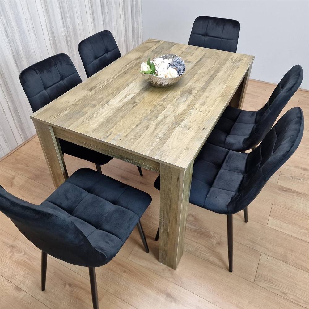 Kosy Koala 6 Seater Velvet Dining Set Rustic Effect and Black - image 3