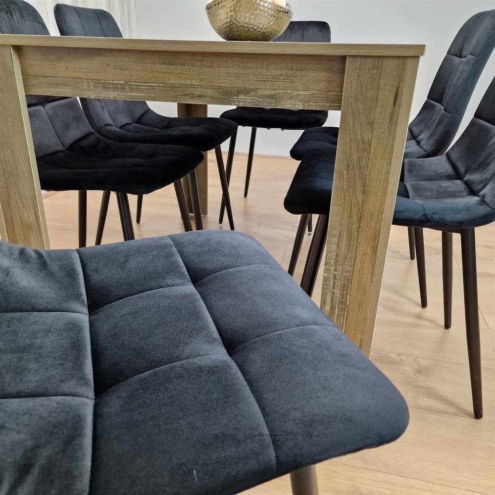 Kosy Koala 6 Seater Velvet Dining Set Rustic Effect and Black - image 4