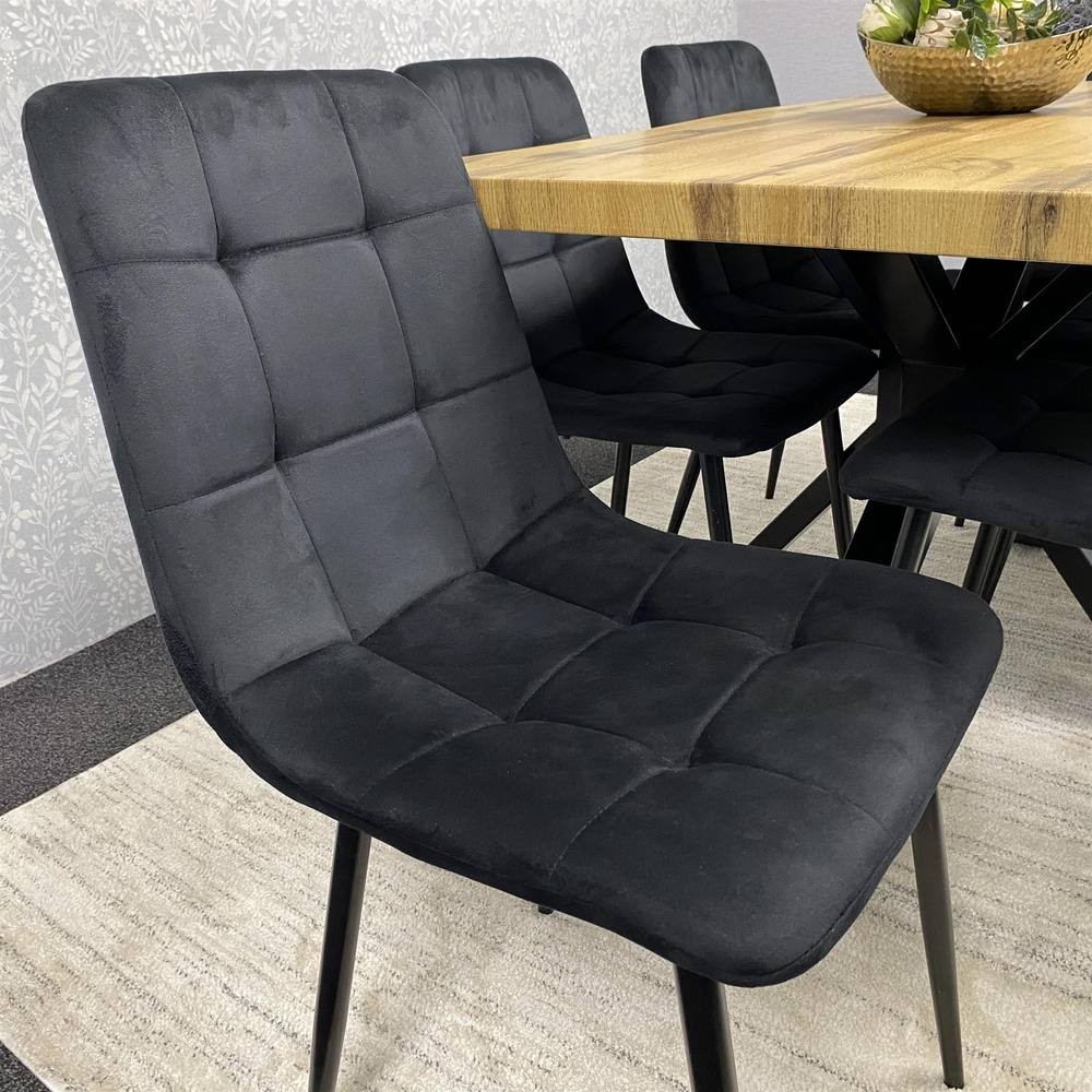 Kosy Koala 6 Seater Velvet Wooden Rectangle Dining Set Black - image 2