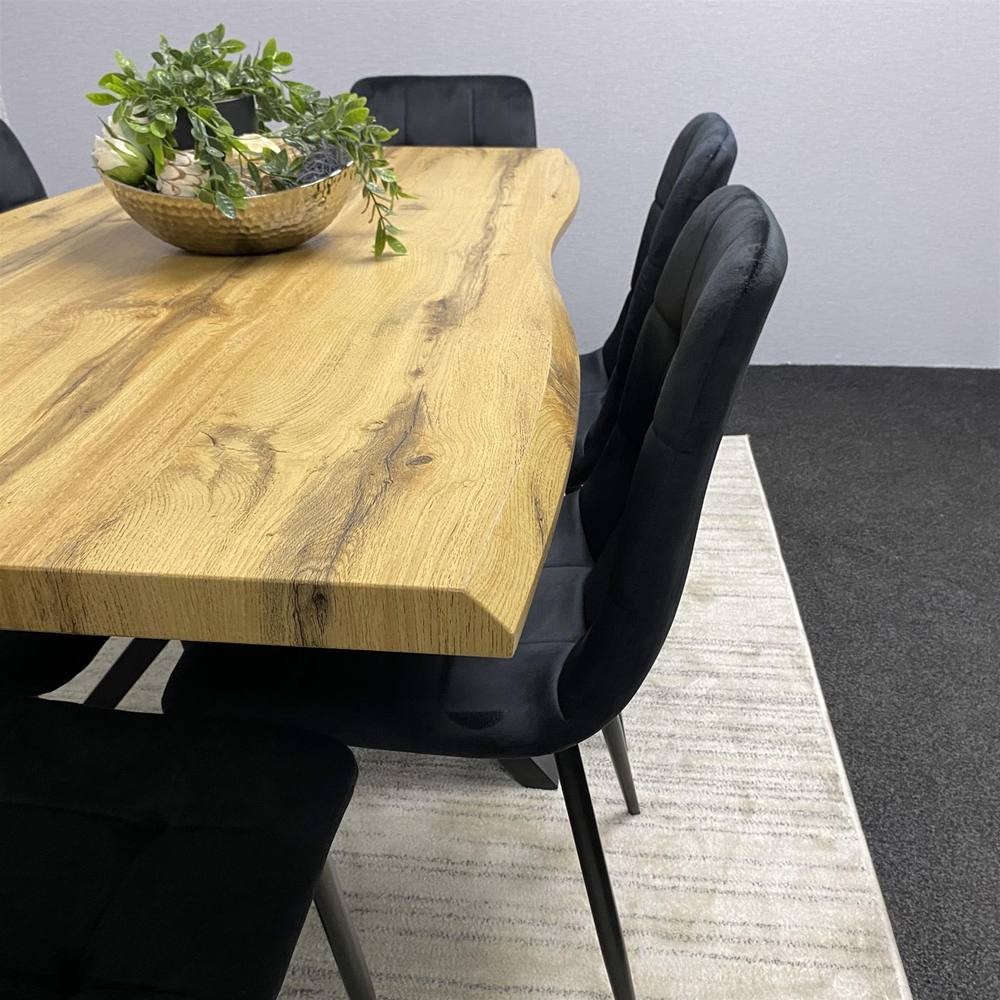 Kosy Koala 6 Seater Velvet Wooden Rectangle Dining Set Black - image 4