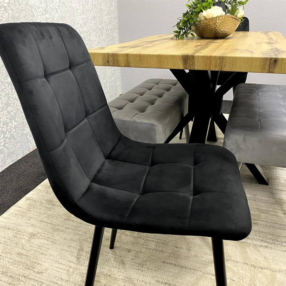 Kosy Koala 6 Seater Velvet Wooden Rectangle Dining Set with Bench Black - image 4
