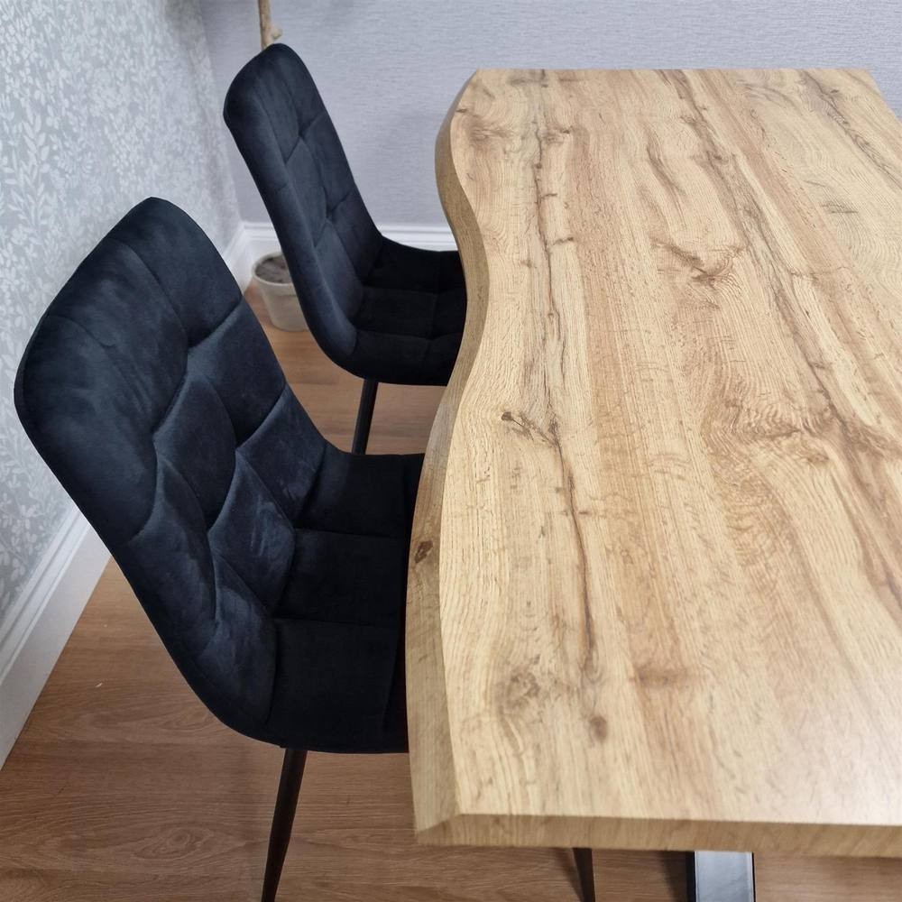 Kosy Koala 6 Seater Wood and Velvet Dining Table Set with Bench Black and Grey - image 2