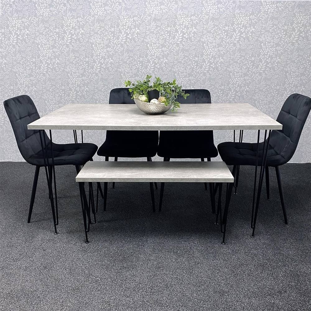 Kosy Koala 6 Seater Wood and Velvet Tufted Dining Bench Set Grey and Black - image 2