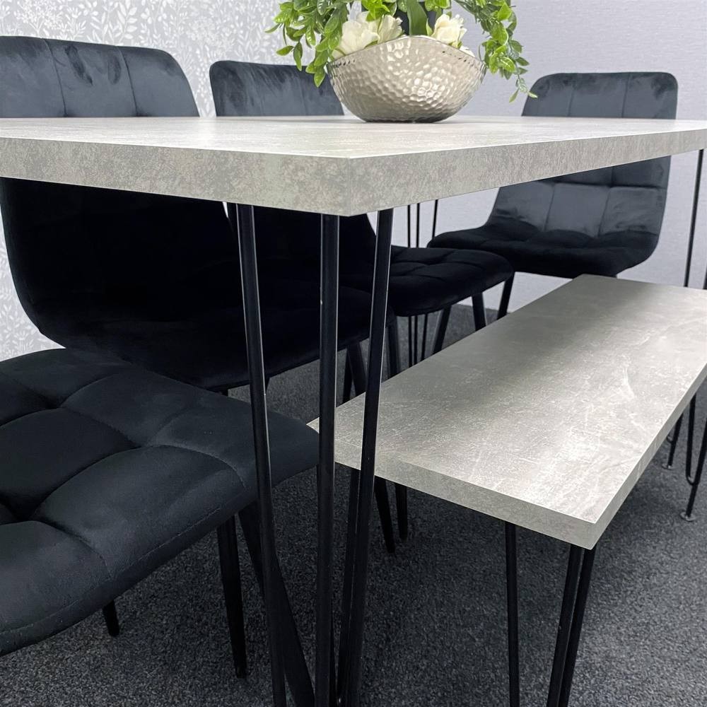 Kosy Koala 6 Seater Wood and Velvet Tufted Dining Bench Set Grey and Black - image 3