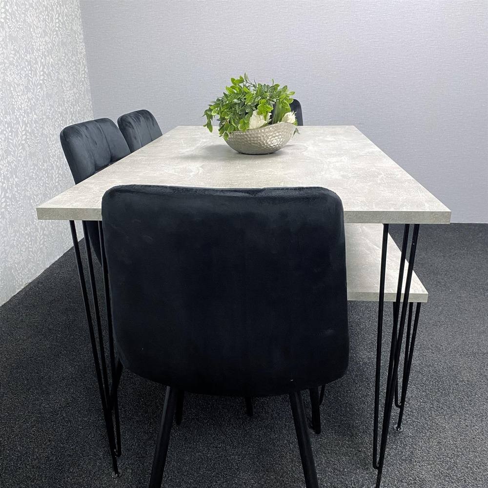 Kosy Koala 6 Seater Wood and Velvet Tufted Dining Bench Set Grey and Black - image 4
