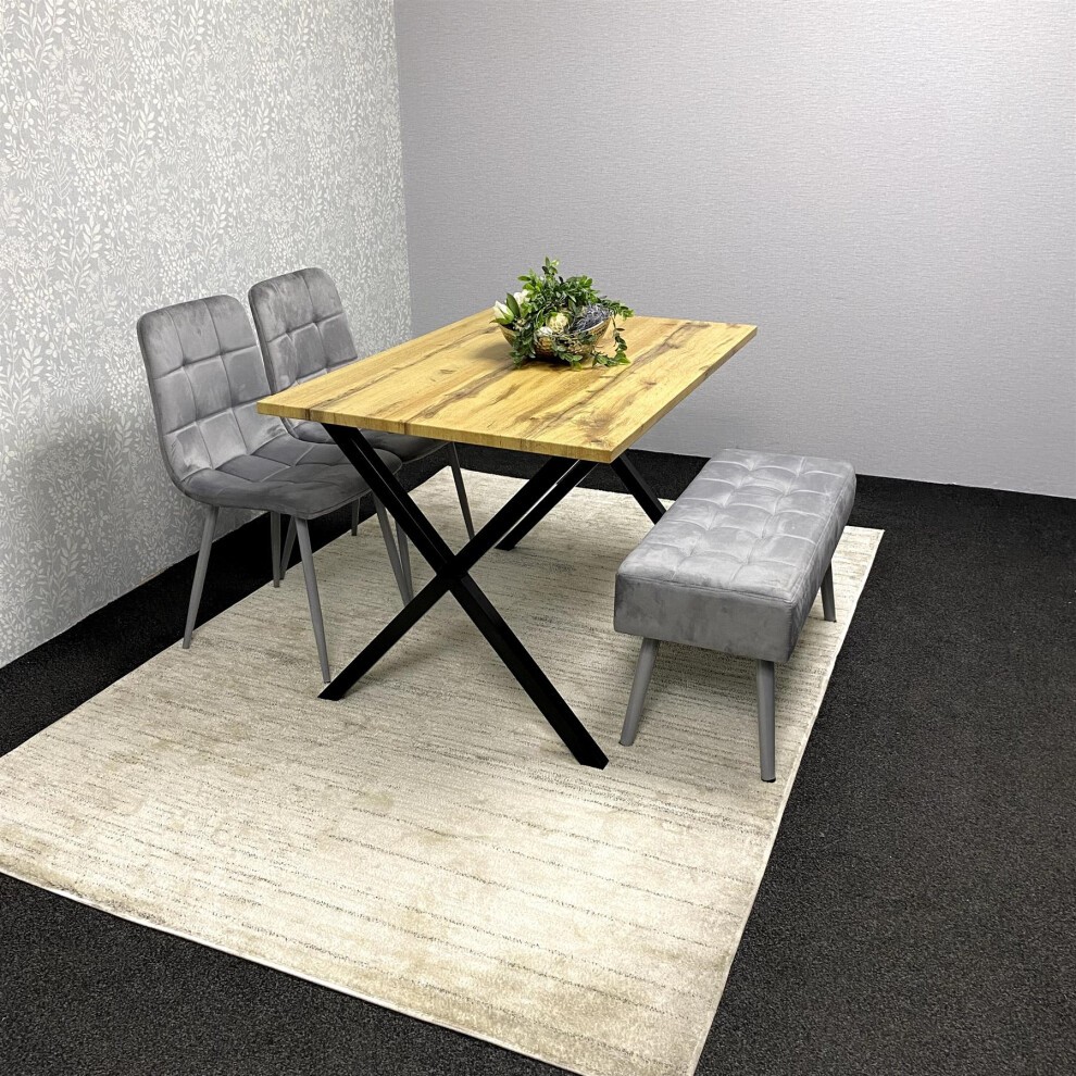 Kosy Koala 6 Seater Wood and Velvet Tufted Dining Bench Set Grey - image 3