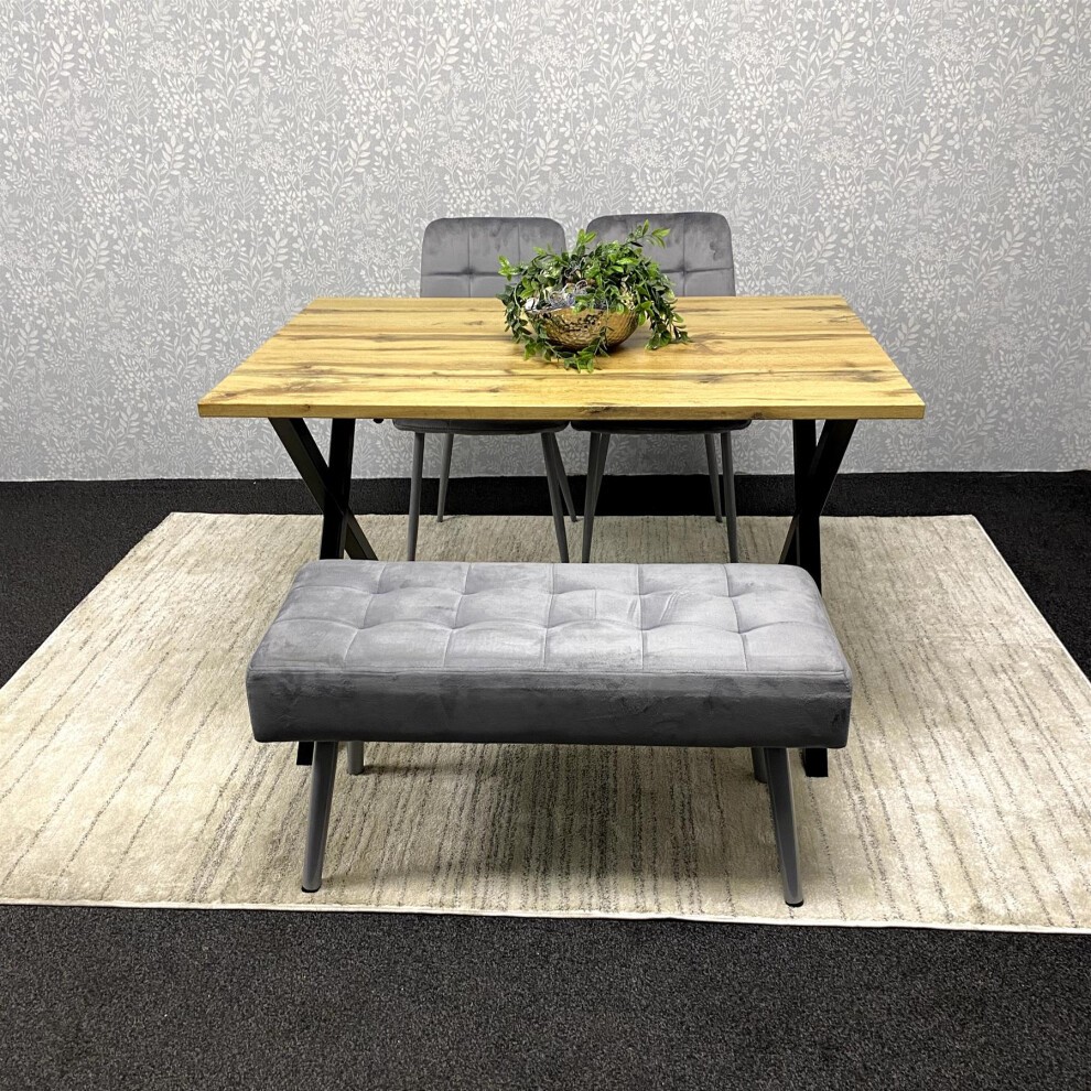 Kosy Koala 6 Seater Wood and Velvet Tufted Dining Bench Set Grey - image 4