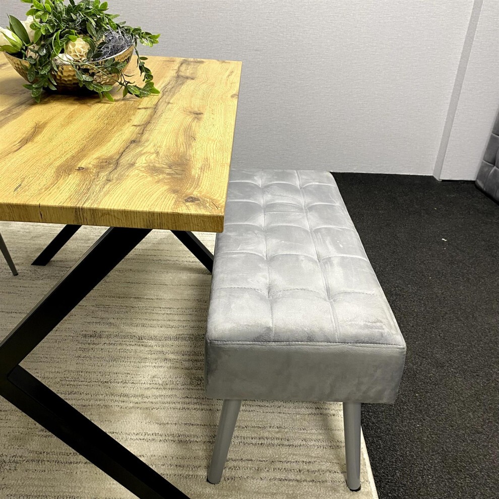 Kosy Koala 6 Seater Wood and Velvet Tufted Dining Bench Set Grey - image 5