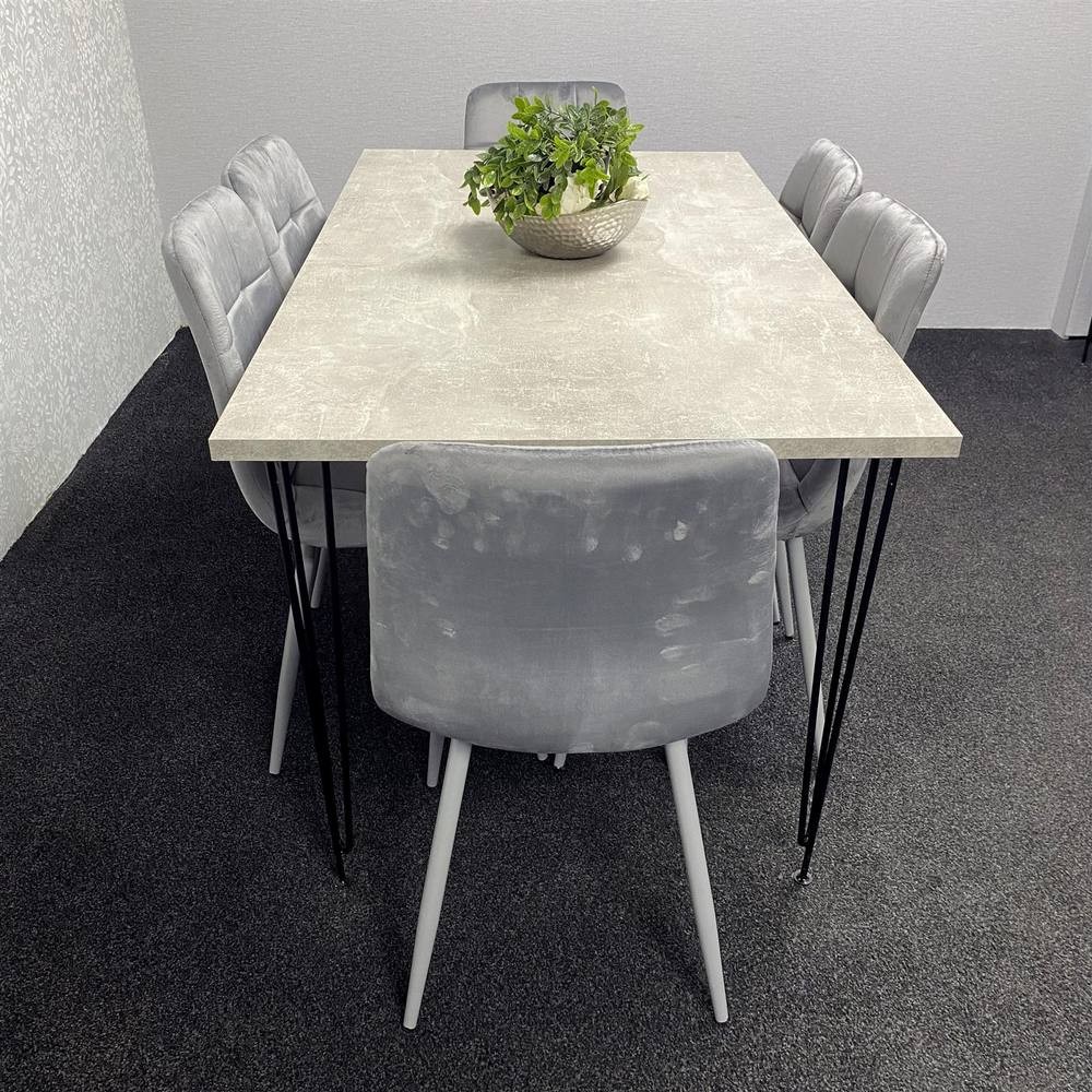 Kosy Koala 6 Seater Wood and Velvet Tufted Dining Set Grey - image 2