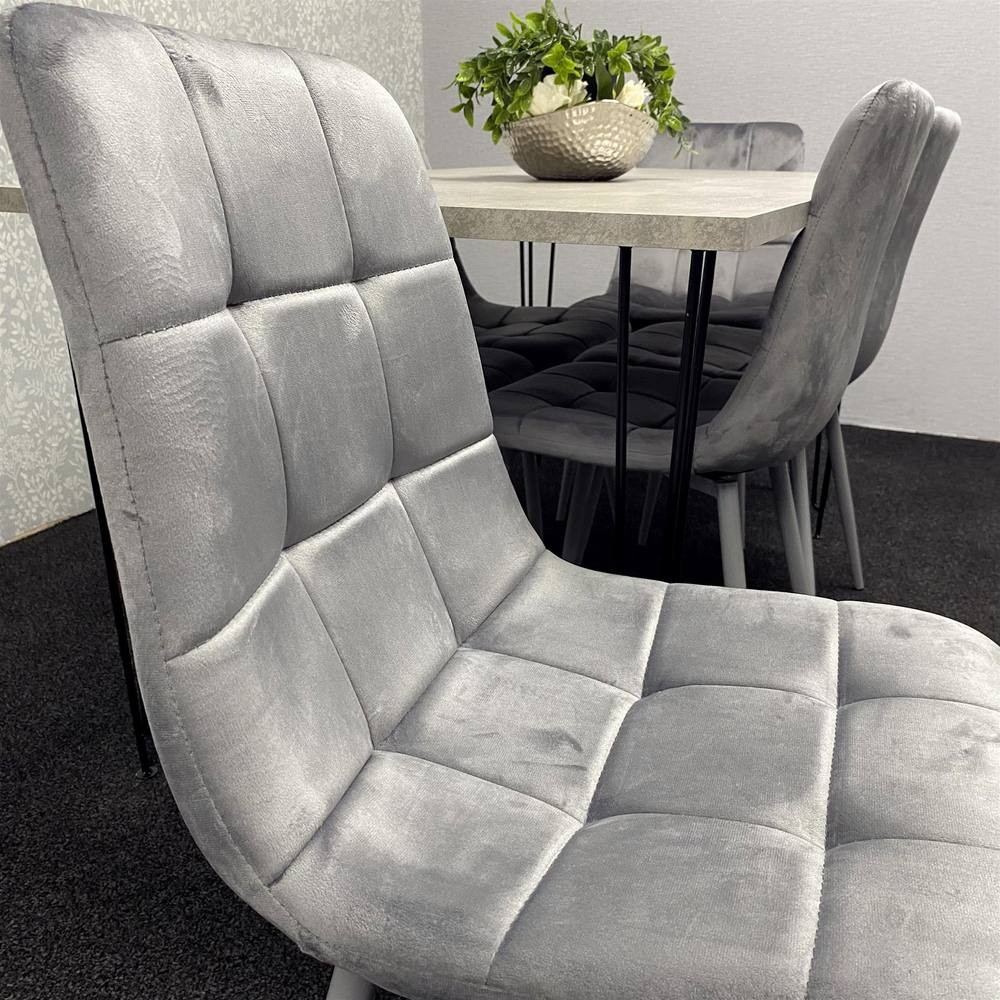 Kosy Koala 6 Seater Wood and Velvet Tufted Dining Set Grey - image 4