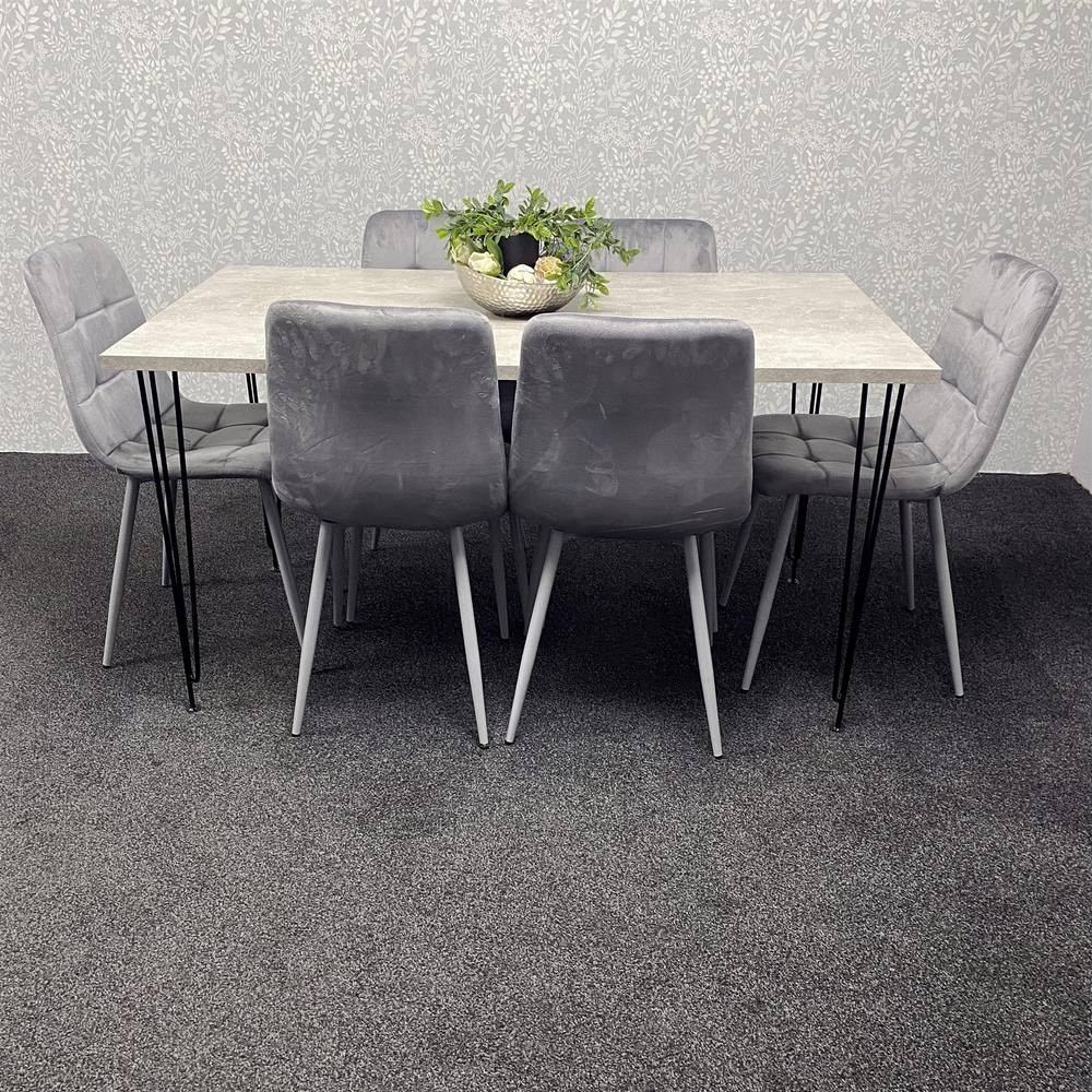Kosy Koala 6 Seater Wood and Velvet Tufted Dining Set Grey - image 5