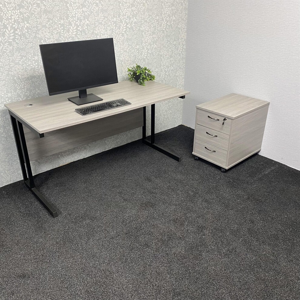 Kosy Koala Grey Wooden Office Desk with Drawer Unit and Black Chair - image 2