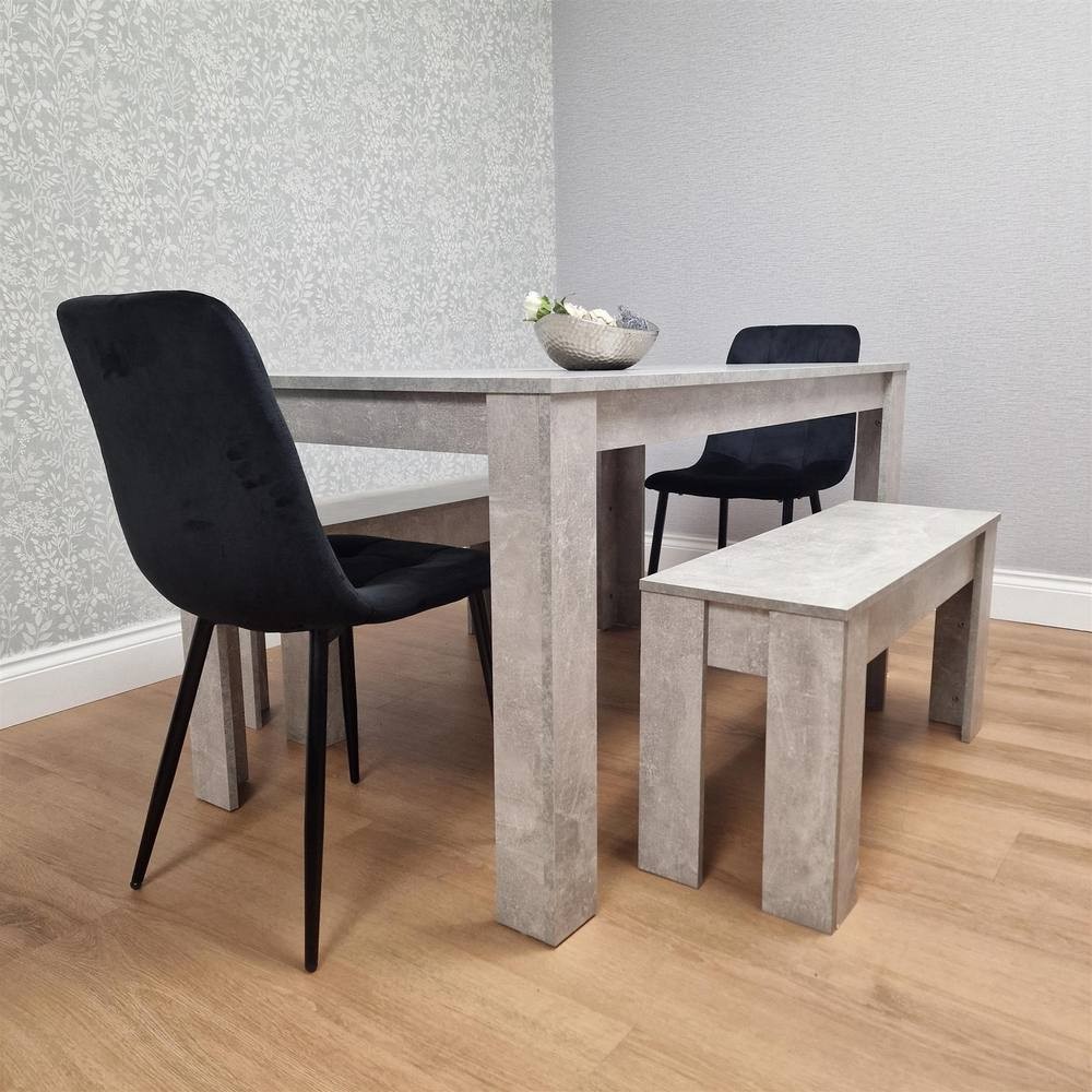 Kosy Koala Rocco 4 Seater Wooden Velvet Dining Bench Set Stone Grey and Black - image 2