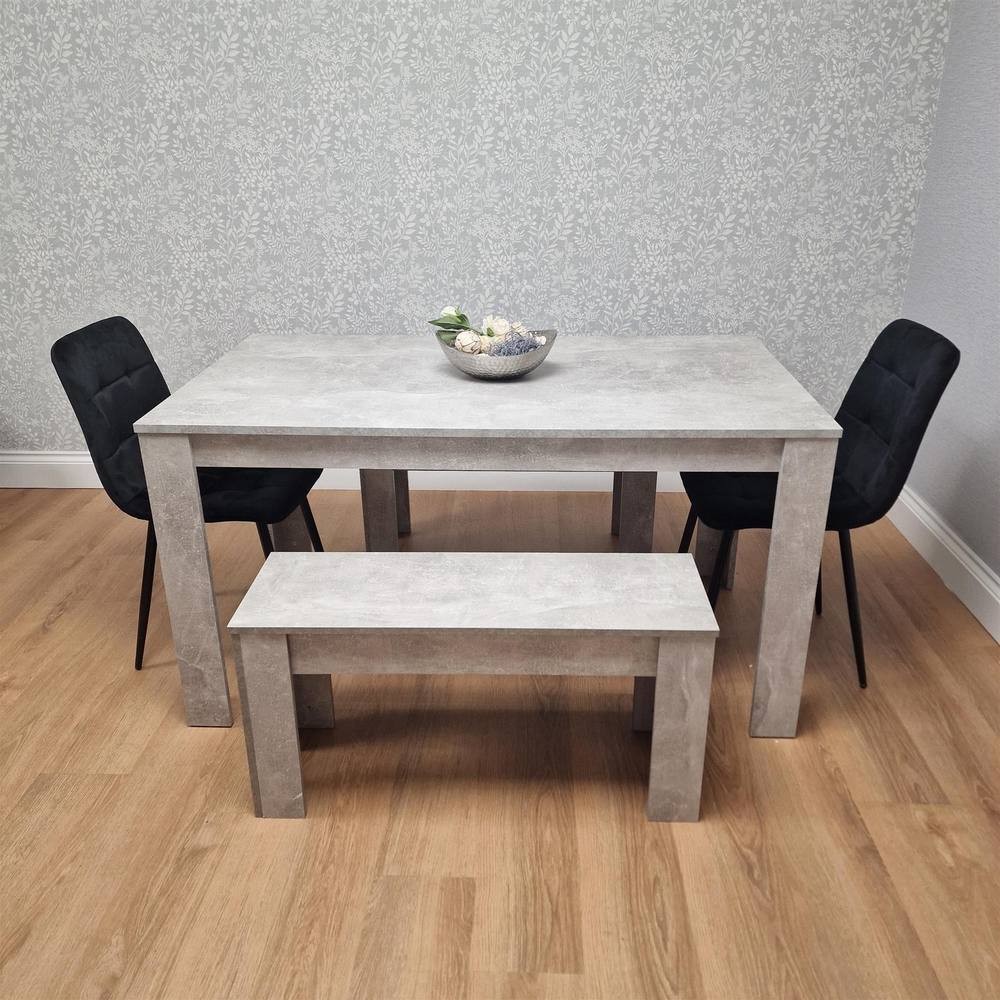 Kosy Koala Rocco 4 Seater Wooden Velvet Dining Bench Set Stone Grey and Black - image 3