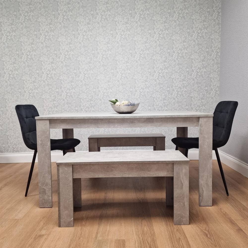 Kosy Koala Rocco 4 Seater Wooden Velvet Dining Bench Set Stone Grey and Black - image 4
