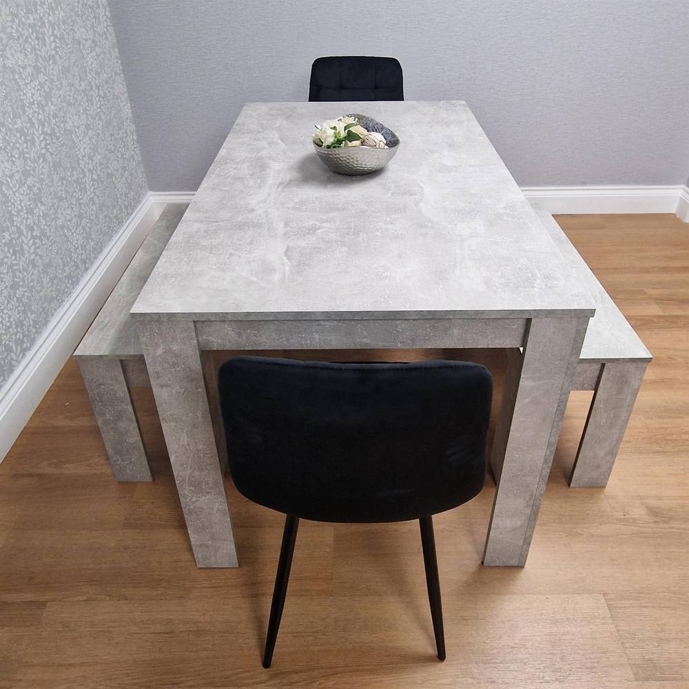 Kosy Koala Rocco 4 Seater Wooden Velvet Dining Bench Set Stone Grey and Black - image 5