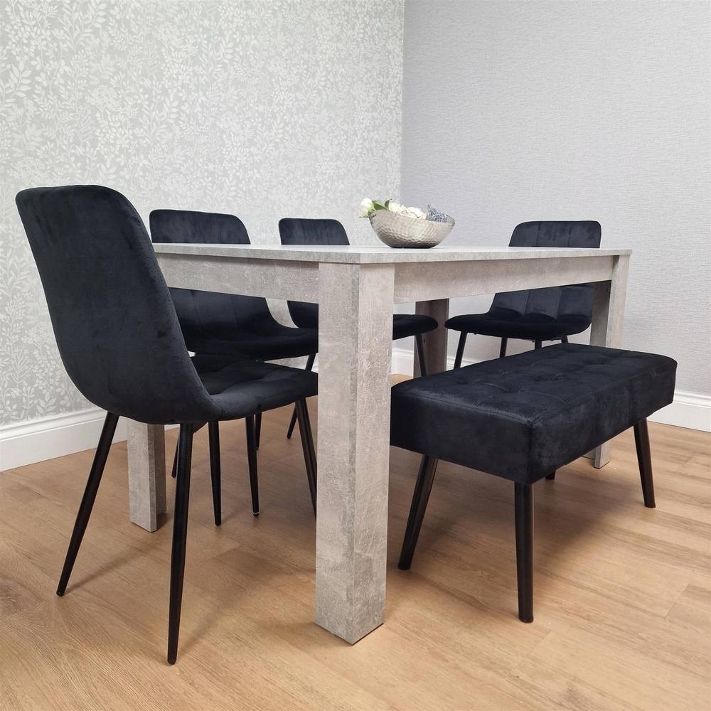 Kosy Koala Rocco 5 Seater Wooden Velvet Dining Bench Set Stone Grey and Black - image 2