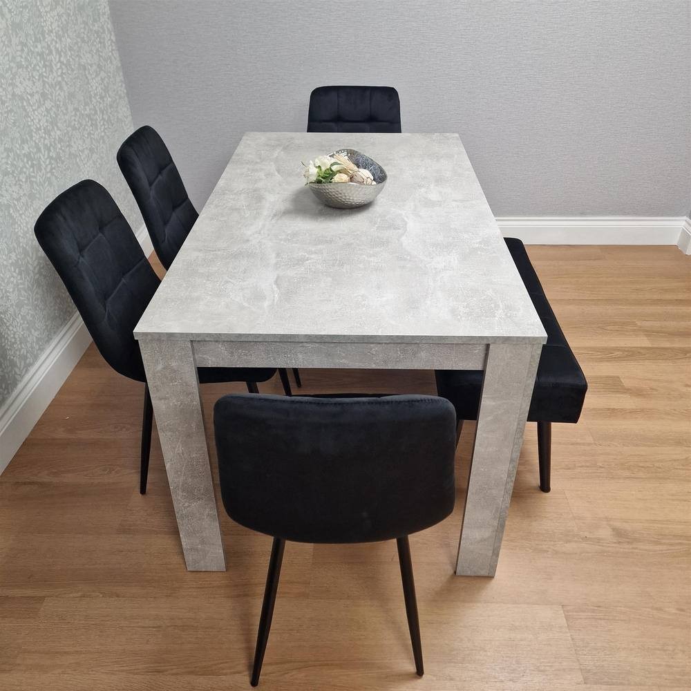 Kosy Koala Rocco 5 Seater Wooden Velvet Dining Bench Set Stone Grey and Black - image 3