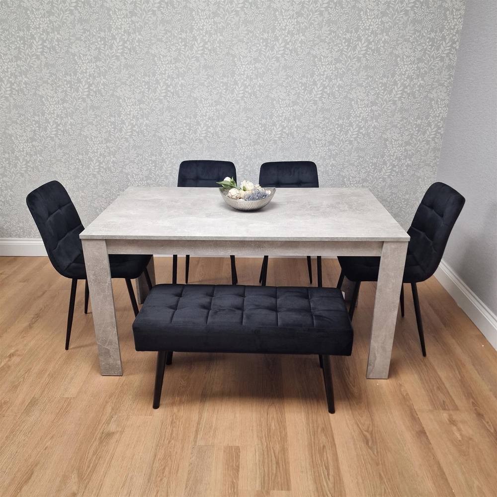 Kosy Koala Rocco 5 Seater Wooden Velvet Dining Bench Set Stone Grey and Black - image 4