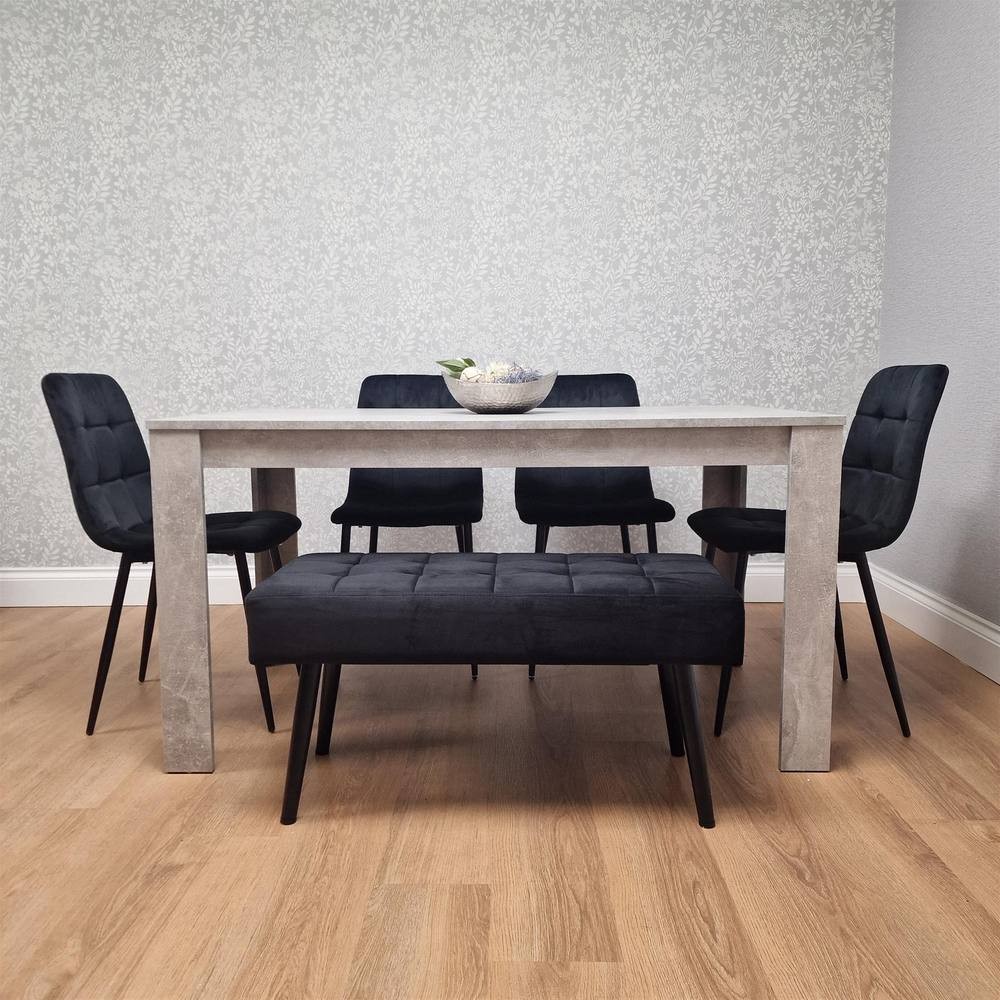 Kosy Koala Rocco 5 Seater Wooden Velvet Dining Bench Set Stone Grey and Black - image 5
