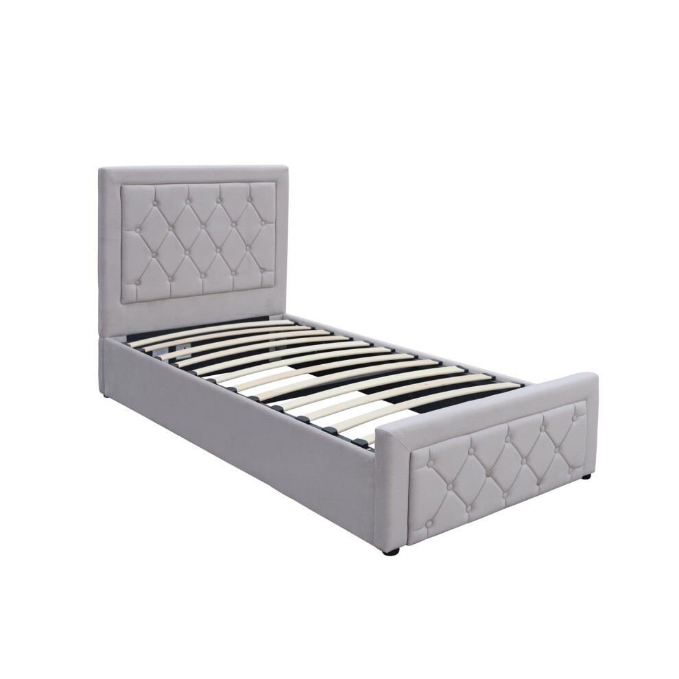 Kosy Koala Single Grey Velvet Tufted Gaslift Ottoman Bed with Mattress - image 2