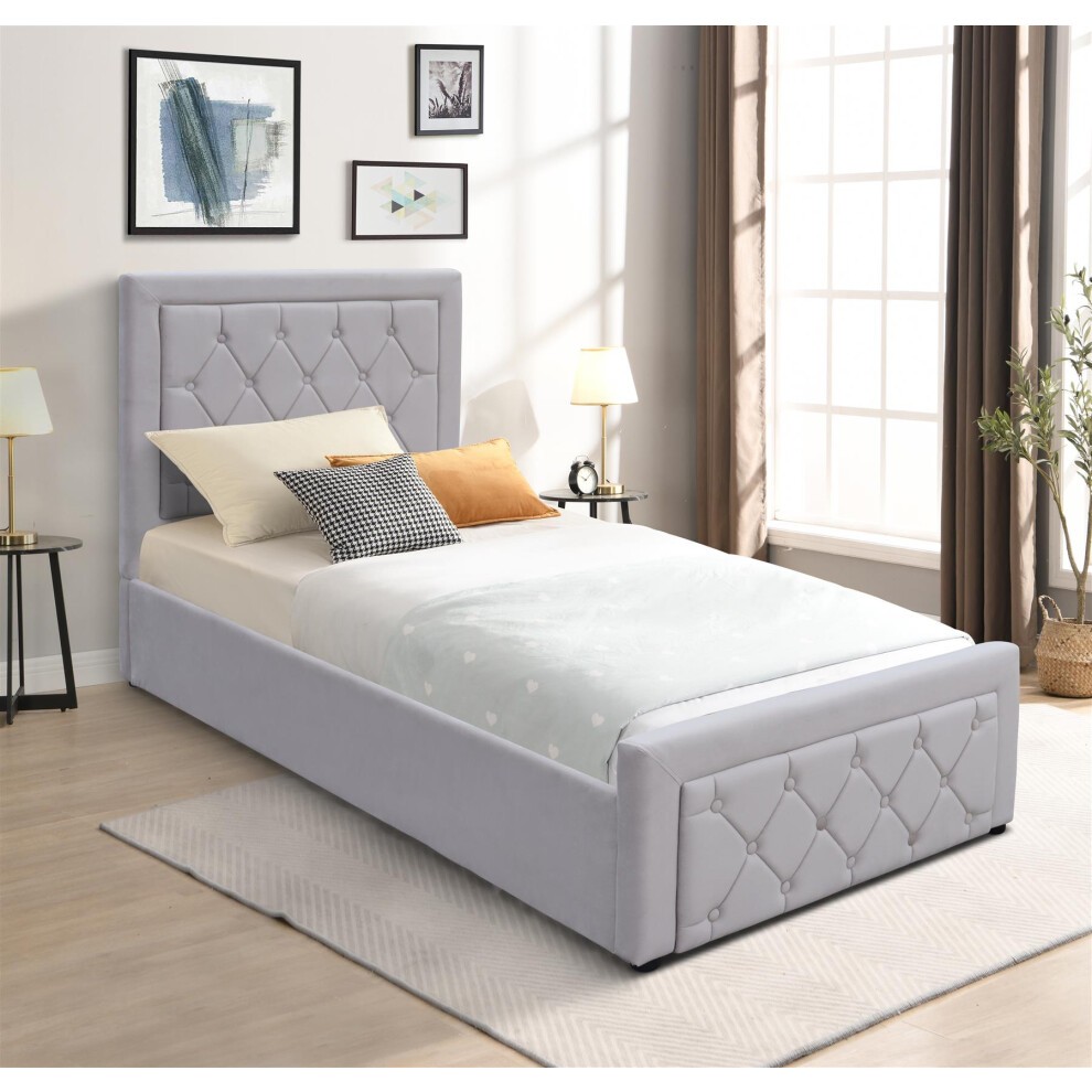 Kosy Koala Single Grey Velvet Tufted Gaslift Ottoman Bed with Mattress - image 3