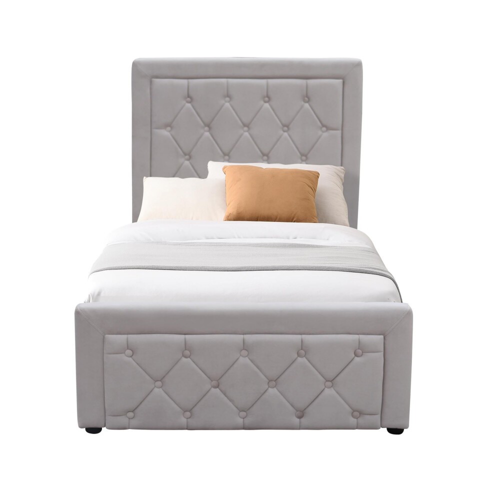 Kosy Koala Single Grey Velvet Tufted Gaslift Ottoman Bed with Mattress - image 4